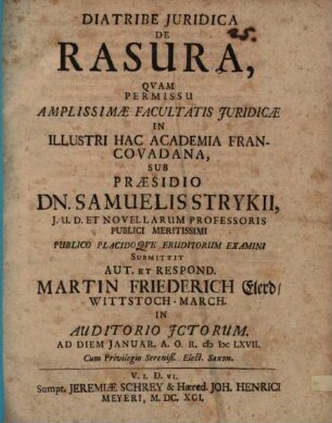 Diatribe Iuridica De Rasura