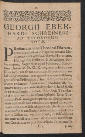 Georgii Eberhardi Schreineri Ad Theodorum Notae.