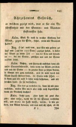 Achtzehentes Gespräch, in welchem gezeigt wird, was es für eine Beschaffenheit mit den Sonnen- und Mondenfinsternissen habe.