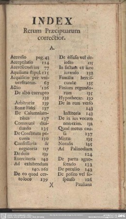 Index Rerum Praecipuarum correctior