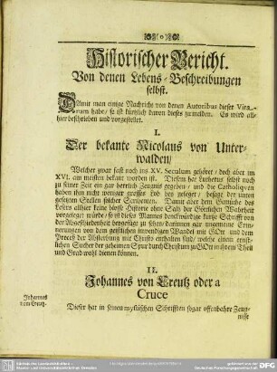 Historischer Bericht. Von denen Lebens-Beschreibungen selbst