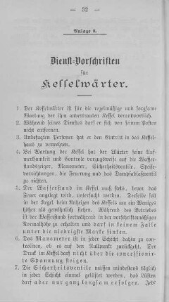 Anlage I. Dienst-Vorschriften für Kesselwärter