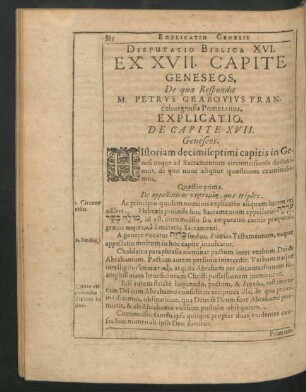 Disputatio Biblica XVI. Ex XVII. Capite Geneseos. De qua Respondit M. Petrus Grabovius