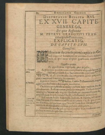 Disputatio Biblica XVI. Ex XVII. Capite Geneseos. De qua Respondit M. Petrus Grabovius