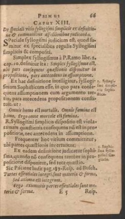 Caput XIII. De speciali vitio syllogismi simplicis ex definitione et communibus affectionibus iudicando.