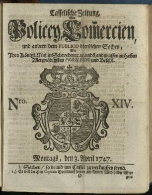 Nro. XIV, Montags, den 3. April 1747