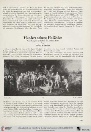 13/14: Hundert seltene Holländer : Ausstellung in der Galerie Dr. Schäffer, Berlin