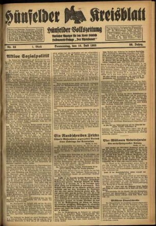 Erste Ausgabe vom Donnerstag, den 13. Juli 1933.