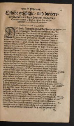 Etliche geschicht/ und die herrliche marter des heiligen Polycarpi Bischoffen zu Smyrnen ...