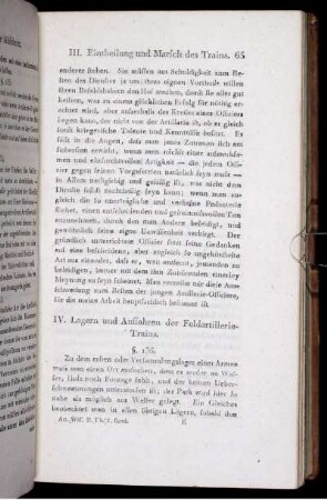 IV. Lagern und Auffahren der Feldartillerie-Trains.