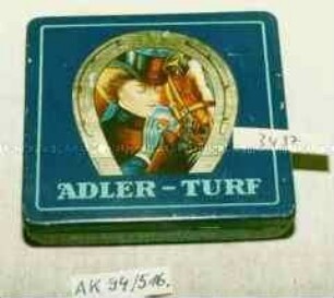Blechdose für 20 Stück Zigaretten "ADLER-TURF" (Abbildung Dame mit Pferd im Hufeisen)