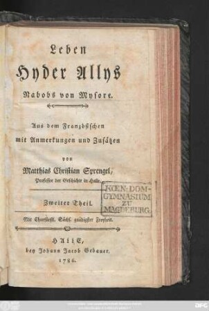 Theil 2: Leben Hyder Allys Nabobs von Mysore