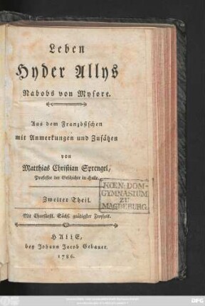 Theil 2: Leben Hyder Allys Nabobs von Mysore