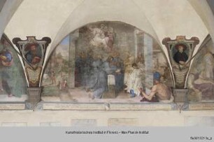Freskenzyklus mit Darstellungen zu den Ursprüngen des Servitenordens : Einkleidung und Kommunion der sieben Gründer im Oratorium der Villa Camarzia (1233)