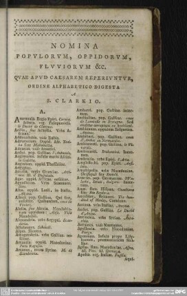 Nomina Popularum, Oppidorum, Fluviorum &c. Quae Apud Caesarem Reperiuntur, Ordine Alphabetico Digesta