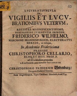 Lucubratiuncula de vigiliis et lucubrationibus Veterum