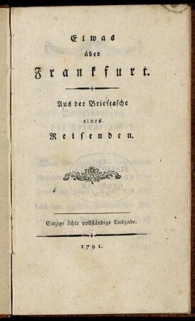 Etwas über Frankfurt : Aus der Brieftasche eines Reisenden
