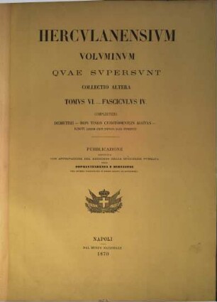 Herculanensium voluminum quae supersunt. Collectio altera. 6. 1870, Fasc. 4