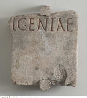Tafelfragment mit Grabinschrift "...[]IGENIAE..."