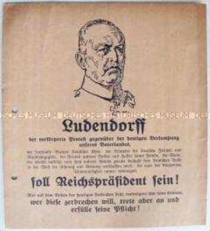 Anonymes Propagandaflugblatt zur Reichspräsidentenwahl 1925 für die Wahl von Ludendorff