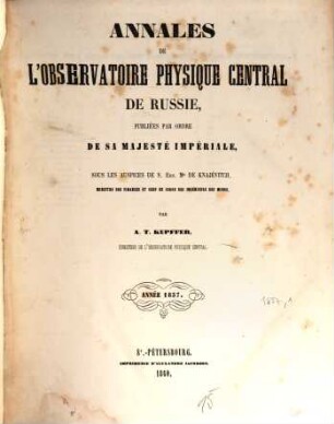 Annales de l'Observatoire Physique Central, 1857 (1860)