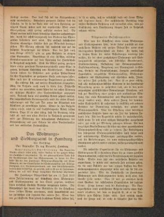 Das Wohnungs= und Siedlungsamt in Hamburg. : Ein Vorschlag.