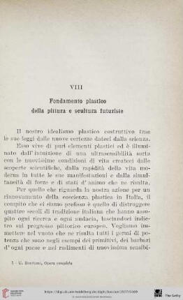 VIII Fondamento plastico della pittura e scultura futuriste