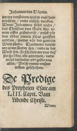 De Predige des Propheten Esaie am LIII. Capit. Vam Lidende Christi.