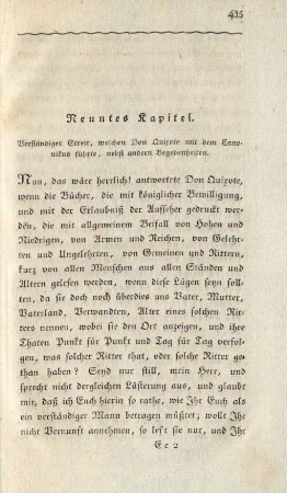 Neuntes Kapitel. Verständiger Streit, welchen Don Quixote mit dem Canonikus führte, nebst andern Begebenheiten