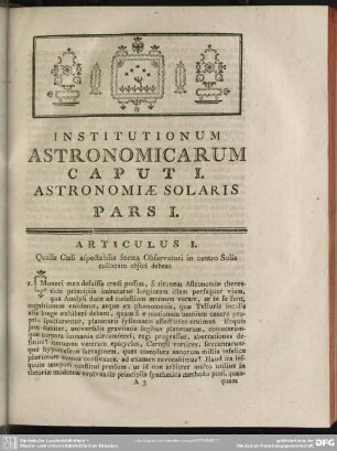 Caput I. Astronomiae Solaris Pars I.