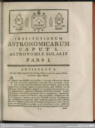 Caput I. Astronomiae Solaris Pars I.