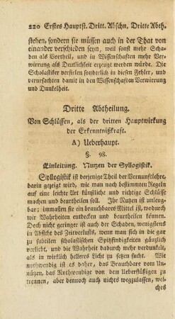 Dritte Abtheilung. Von Schlüsseln, als der dritten Hauptwirkung der Erkennißkraft