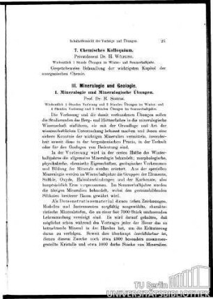 1. Mineralogie und Mineralogische Übungen