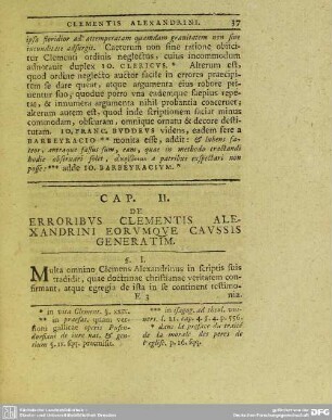 Cap. II. De Erroribus Clementis Alexandrini Eorumque Caussis Generatim