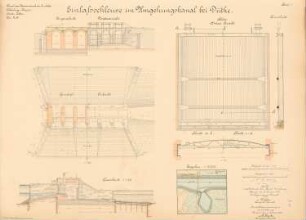 Dortmund-Ems-Kanal. Einlassschleuse im Umgehungskanal, Düthe: Lageplan 1:2000, Ansichten, Grundriss, Schnitte 1:100, 1:10