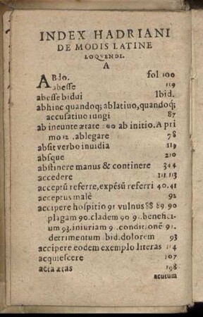 Index Hadriani De Modis Latine Loquendi.