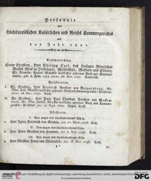 Personale des Hoechstpreißlichen Kaiserlichen und Reichs-Kammergerichts auf das Jahr 1801
