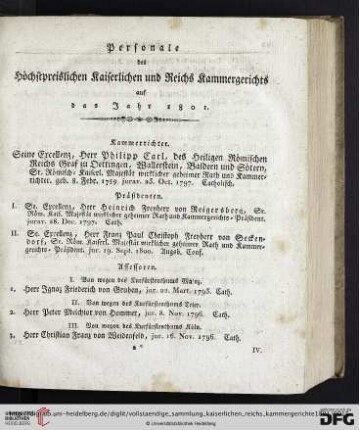 Personale des Hoechstpreißlichen Kaiserlichen und Reichs-Kammergerichts auf das Jahr 1801