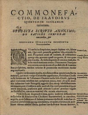 Commonefactio de fraudibus quorundam sacramentariorum : opposita scripto anonymo: de ratione ineundae concordiae