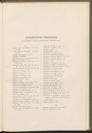 Alphabetisches Verzeichniss der in Band I und II vorkommenden Künstlernamen.