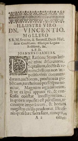 Illustri Viro Dn. Vincentio Möllero [...]