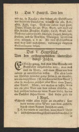 Das V Hauptstück. Von den orthographischen Unterscheidungs-Zeichen.