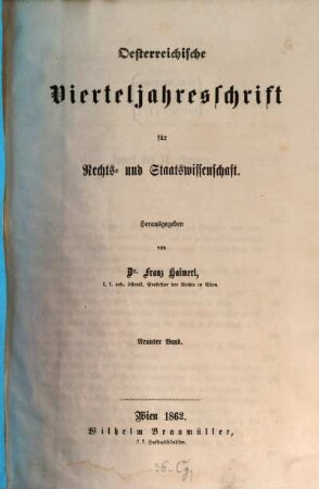 Österreichische Vierteljahresschrift für Rechts- und Staatswissenschaft, 9. 1862