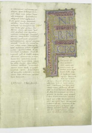 Bernward-Bibel — Schriftseite mit Initialligatur der Genesis, Folio fol. 5r