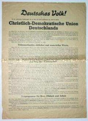 Aufruf des Aktionsausschusses Leipzig der CDU zum Eintritt in die Partei mit der Darstellung der Ziele und eines unmittelbaren Notprogramms der Partei