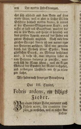 Das III. Capitel, Febris ardens, ein hitziges Fieber.