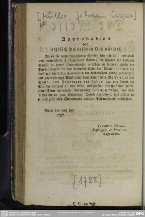 Approbation des erzbisch. mainzischen Ordinariats