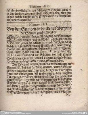 Numero III. Von den Stunden/so von dem Nidergang der Sonnen gezehlet werden.