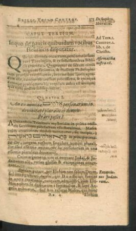 Caput Tertium. In quo de paucis quibusdam vocibus Hebraicis disputatur.