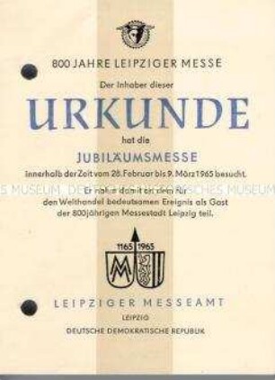 Erinnerungs-Urkunde an den Besuch der Leipziger Frühjahrsmesse 1965 - Familienkonvolut